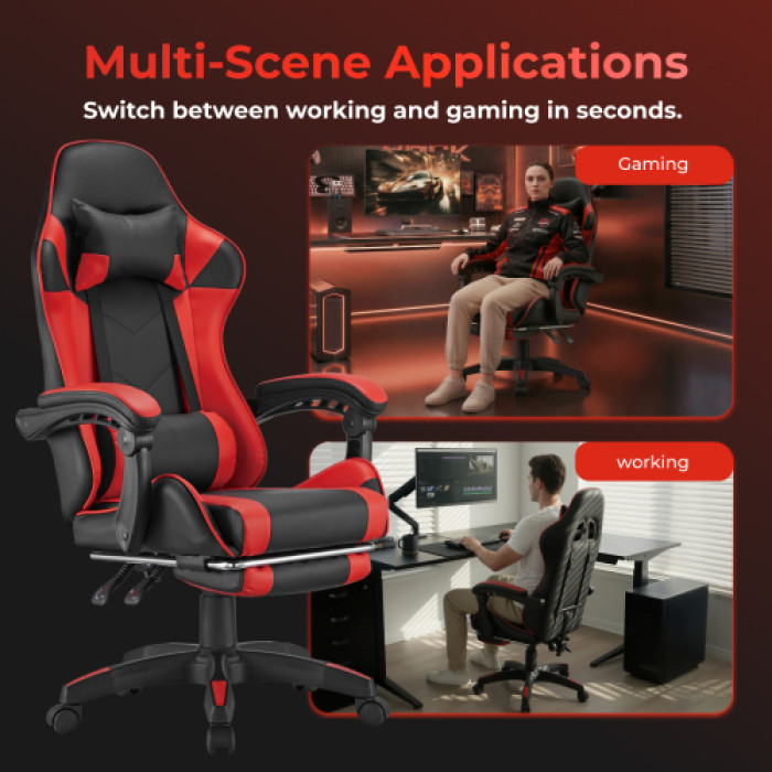 Кресло игровое LUMI CH06-12-04 Gaming Chair с подставкой для ног / Red-Black