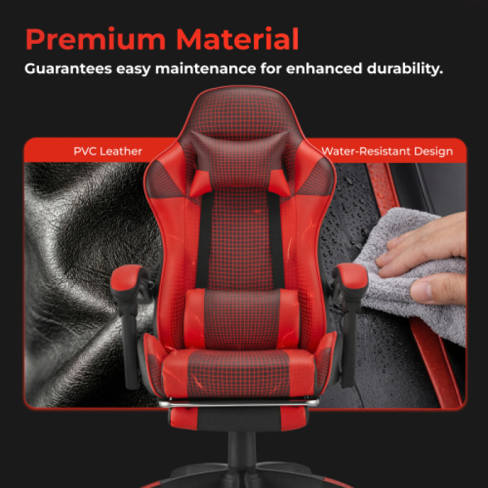 Кресло игровое LUMI CH06-12-04 Gaming Chair с подставкой для ног / Red-Black